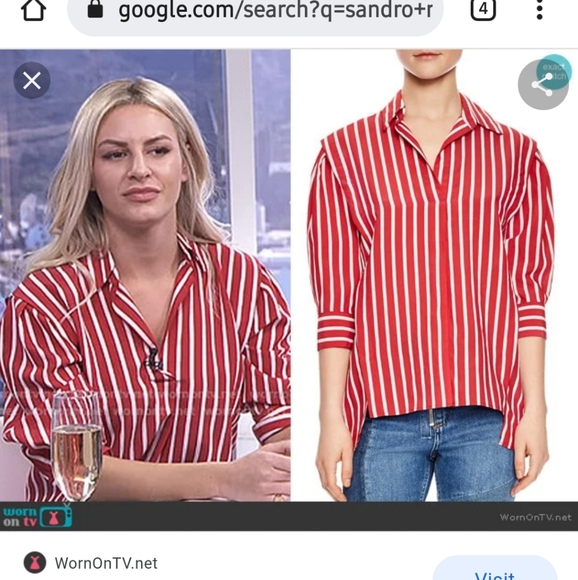 Womens Sandro Cherie Striped Puff-Sleeve Top - Picture 2 of 7